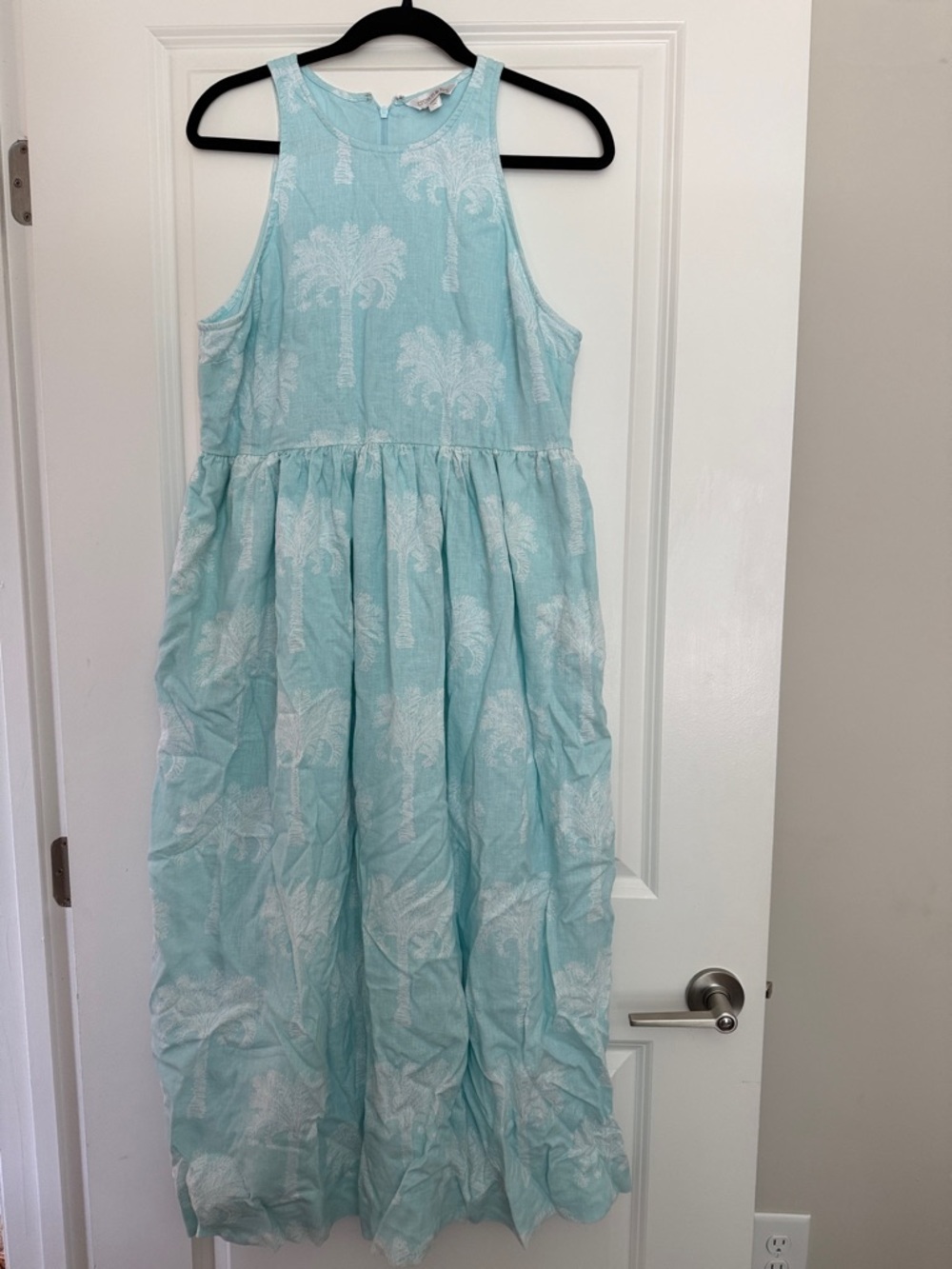 Linen crown & ivy Light Blue Palm-Print Maxi Dress